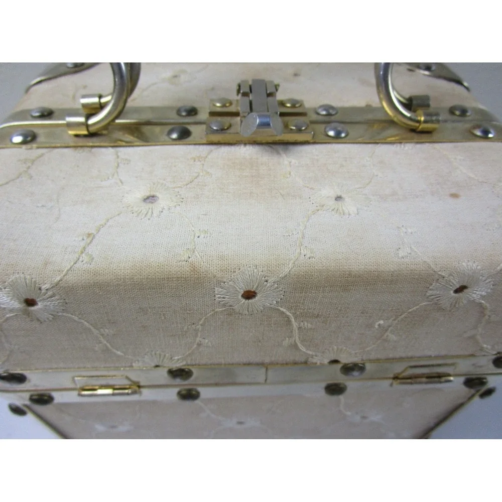 Vintage Fleurette of Miami Split Top Train Case Purse, Italy 1950s Handbag Lined